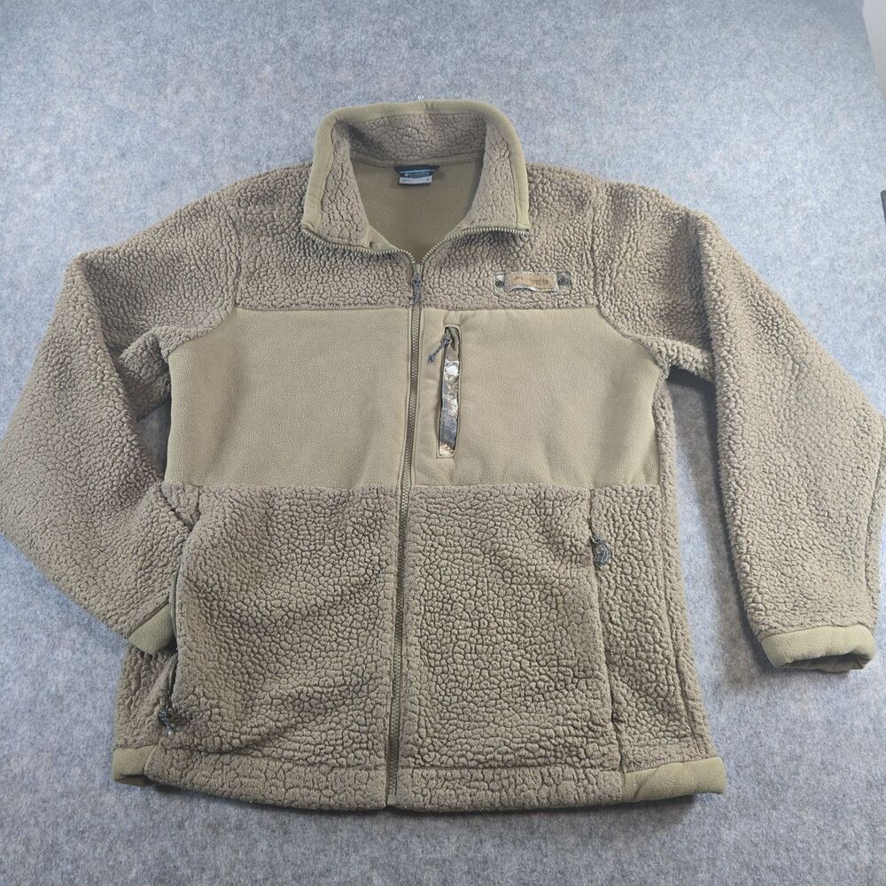 Columbia PHG Sherpa Fleece Full Zip Jacket Men's M Brown Pockets Hunting *flaws*